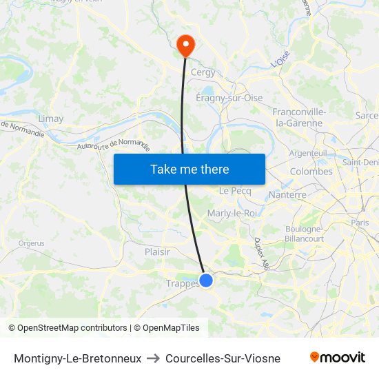 Montigny-Le-Bretonneux to Courcelles-Sur-Viosne map
