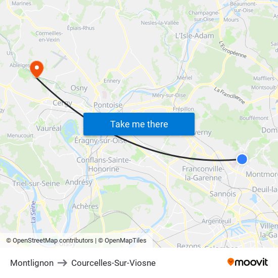 Montlignon to Courcelles-Sur-Viosne map