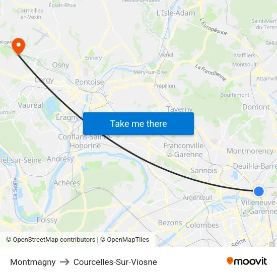 Montmagny to Courcelles-Sur-Viosne map
