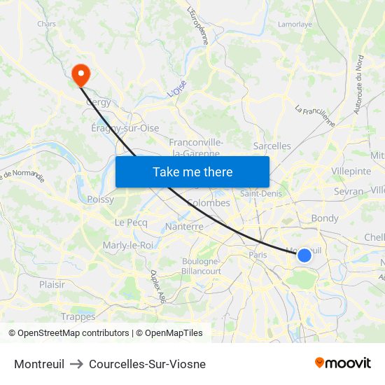 Montreuil to Courcelles-Sur-Viosne map