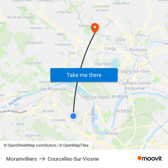 Morainvilliers to Courcelles-Sur-Viosne map