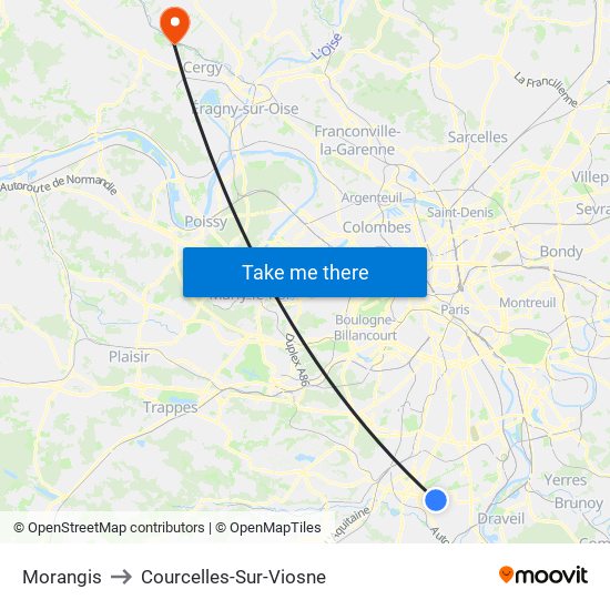 Morangis to Courcelles-Sur-Viosne map