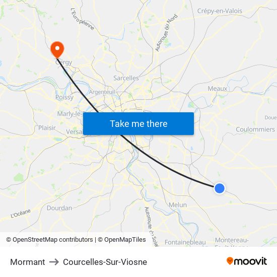 Mormant to Courcelles-Sur-Viosne map