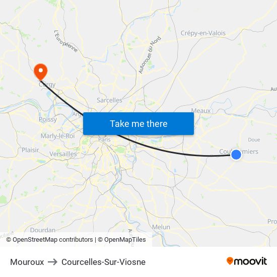 Mouroux to Courcelles-Sur-Viosne map