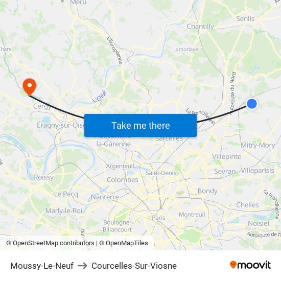 Moussy-Le-Neuf to Courcelles-Sur-Viosne map