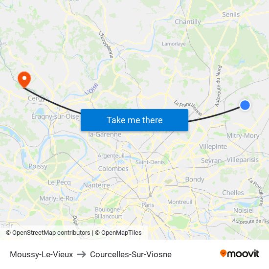 Moussy-Le-Vieux to Courcelles-Sur-Viosne map