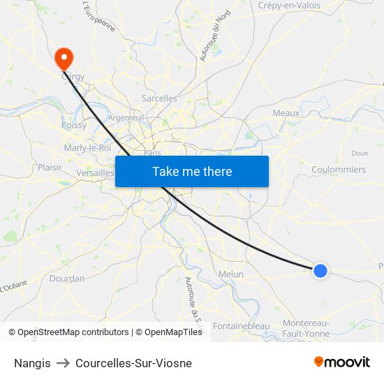 Nangis to Courcelles-Sur-Viosne map