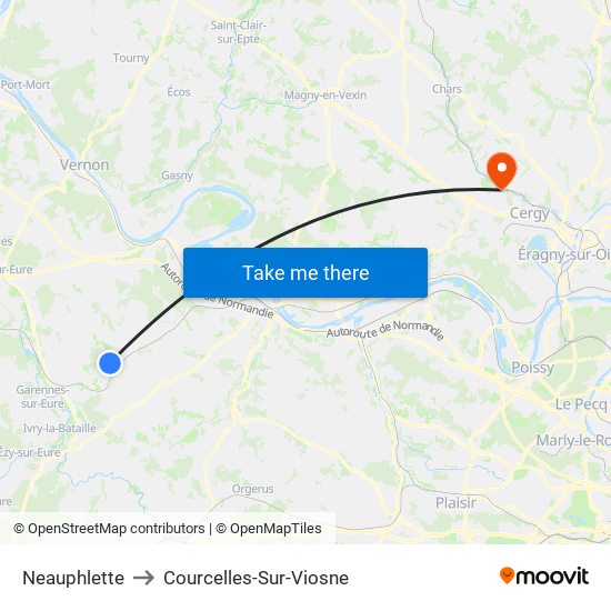 Neauphlette to Courcelles-Sur-Viosne map