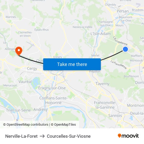 Nerville-La-Foret to Courcelles-Sur-Viosne map