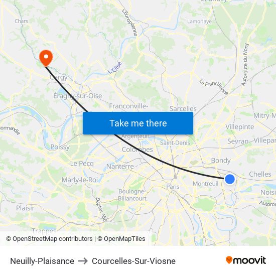 Neuilly-Plaisance to Courcelles-Sur-Viosne map