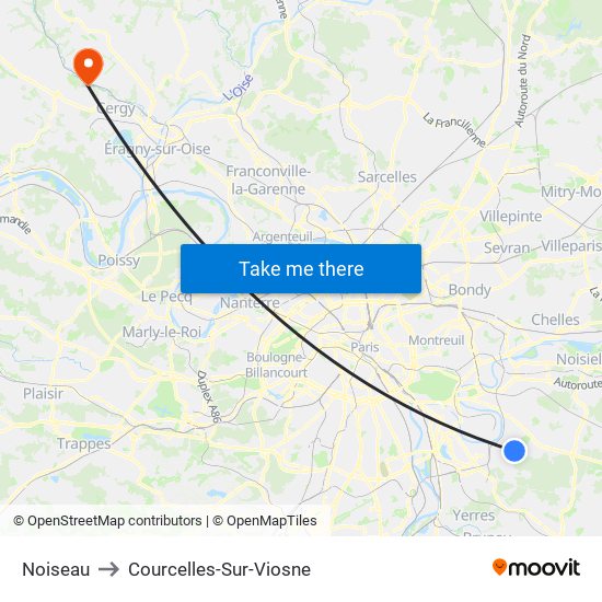 Noiseau to Courcelles-Sur-Viosne map