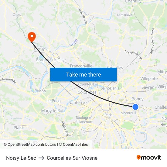 Noisy-Le-Sec to Courcelles-Sur-Viosne map