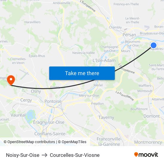 Noisy-Sur-Oise to Courcelles-Sur-Viosne map