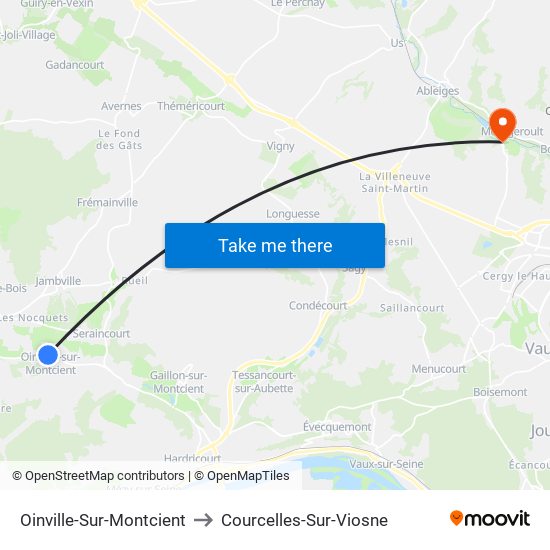 Oinville-Sur-Montcient to Courcelles-Sur-Viosne map