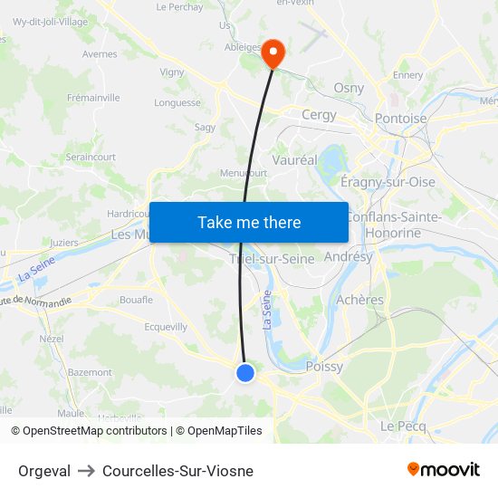 Orgeval to Courcelles-Sur-Viosne map