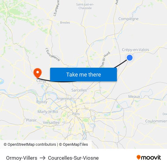 Ormoy-Villers to Courcelles-Sur-Viosne map