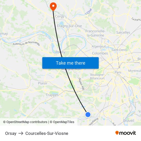 Orsay to Courcelles-Sur-Viosne map