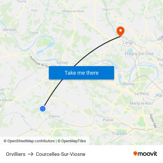 Orvilliers to Courcelles-Sur-Viosne map