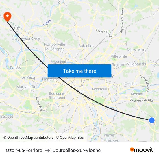 Ozoir-La-Ferriere to Courcelles-Sur-Viosne map