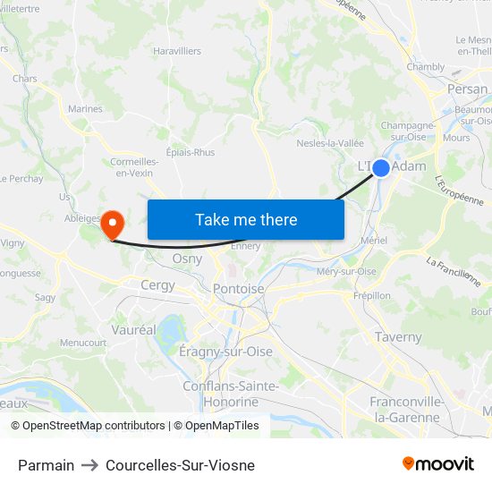 Parmain to Courcelles-Sur-Viosne map