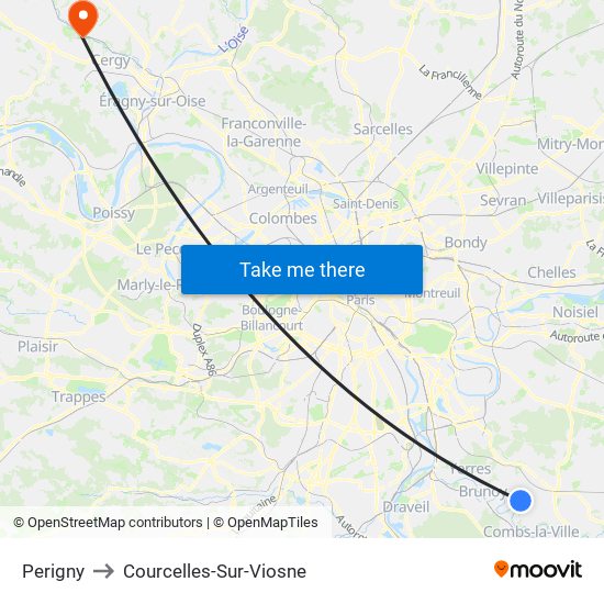 Perigny to Courcelles-Sur-Viosne map