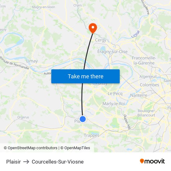 Plaisir to Courcelles-Sur-Viosne map