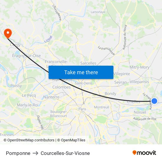 Pomponne to Courcelles-Sur-Viosne map