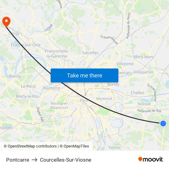 Pontcarre to Courcelles-Sur-Viosne map