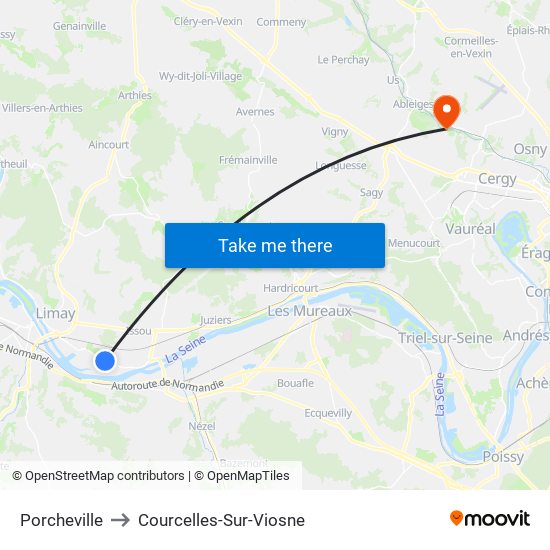 Porcheville to Courcelles-Sur-Viosne map