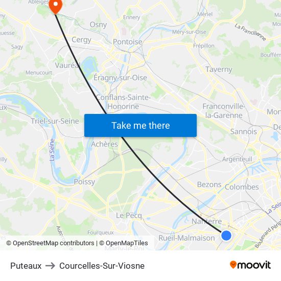 Puteaux to Courcelles-Sur-Viosne map