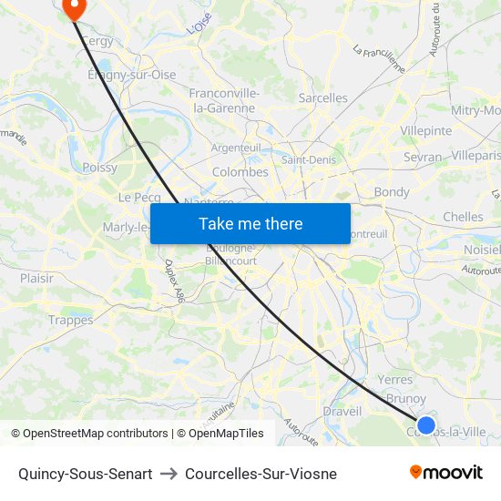 Quincy-Sous-Senart to Courcelles-Sur-Viosne map