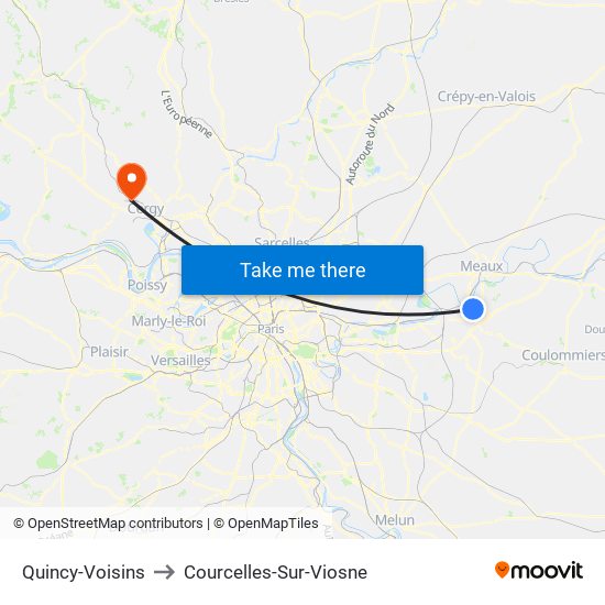 Quincy-Voisins to Courcelles-Sur-Viosne map