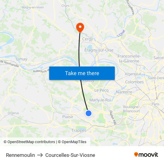 Rennemoulin to Courcelles-Sur-Viosne map