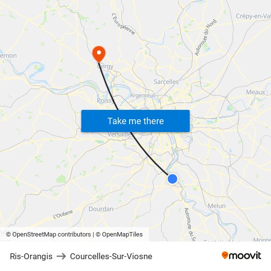 Ris-Orangis to Courcelles-Sur-Viosne map