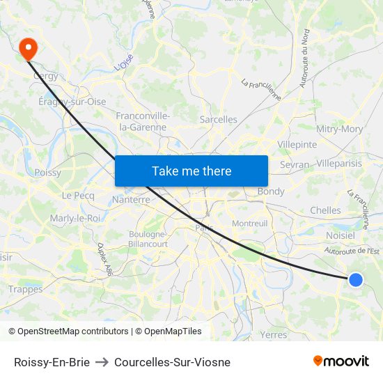 Roissy-En-Brie to Courcelles-Sur-Viosne map