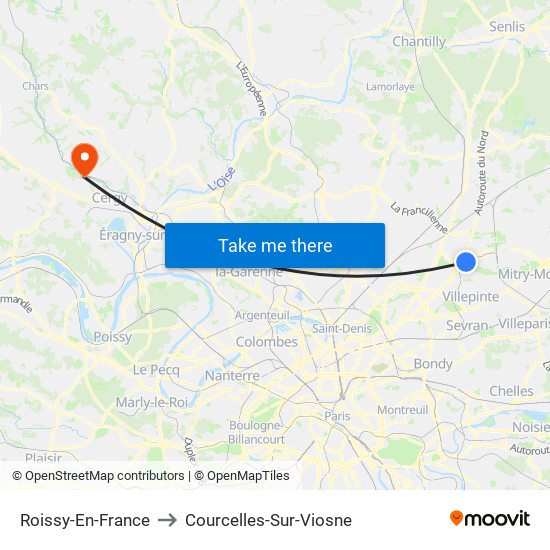 Roissy-En-France to Courcelles-Sur-Viosne map