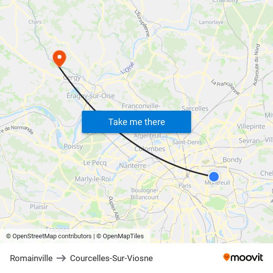 Romainville to Courcelles-Sur-Viosne map