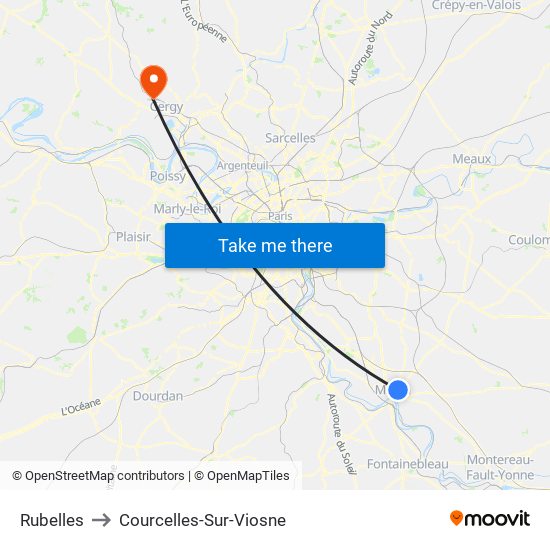 Rubelles to Courcelles-Sur-Viosne map