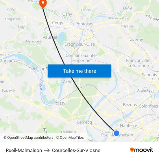 Rueil-Malmaison to Courcelles-Sur-Viosne map