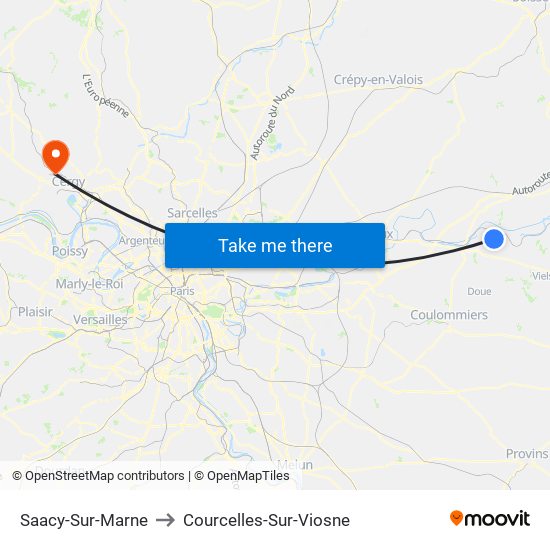 Saacy-Sur-Marne to Courcelles-Sur-Viosne map
