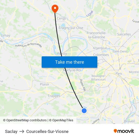 Saclay to Courcelles-Sur-Viosne map