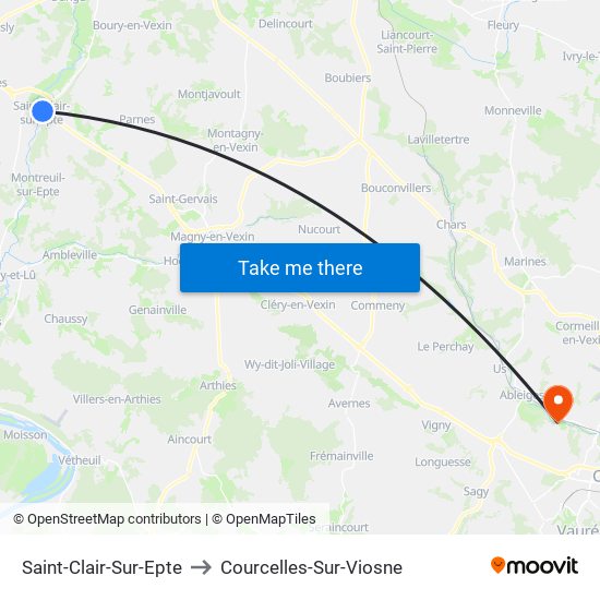 Saint-Clair-Sur-Epte to Courcelles-Sur-Viosne map