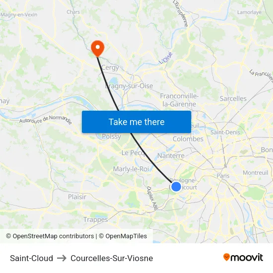 Saint-Cloud to Courcelles-Sur-Viosne map