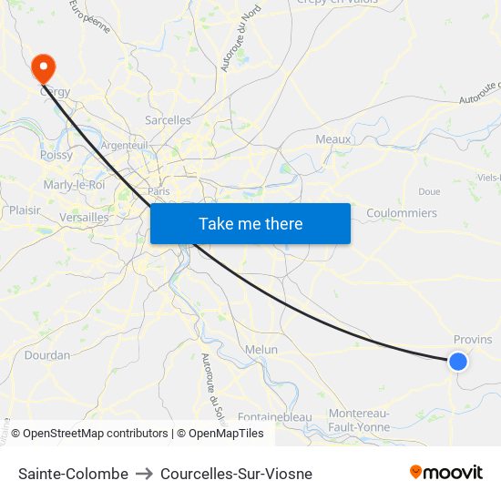 Sainte-Colombe to Courcelles-Sur-Viosne map