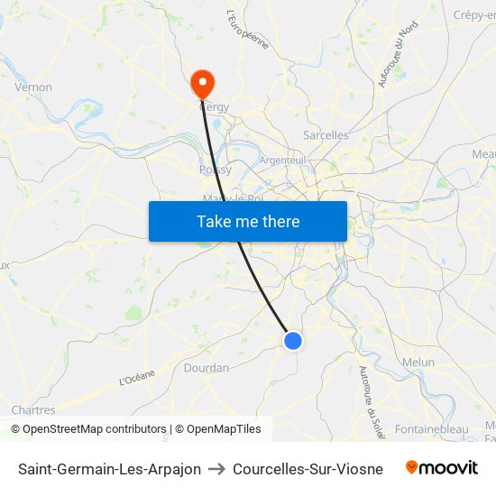 Saint-Germain-Les-Arpajon to Courcelles-Sur-Viosne map