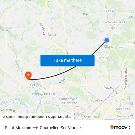 Saint-Maximin to Courcelles-Sur-Viosne map