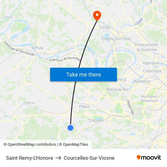 Saint-Remy-L'Honore to Courcelles-Sur-Viosne map