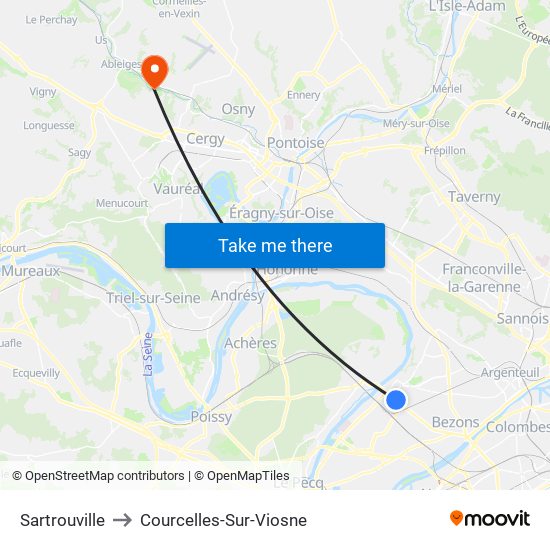 Sartrouville to Courcelles-Sur-Viosne map
