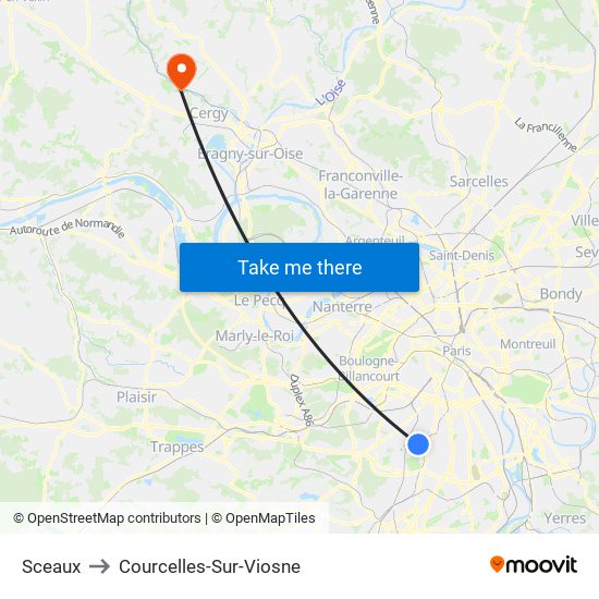 Sceaux to Courcelles-Sur-Viosne map