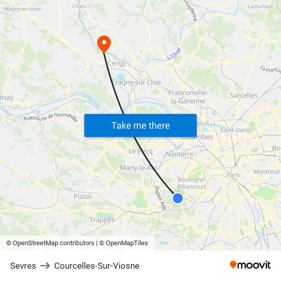 Sevres to Courcelles-Sur-Viosne map
